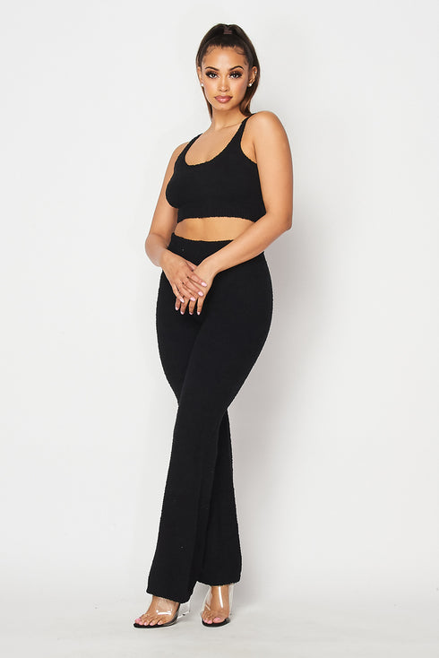2 Pc. Lounge Pants Set With Crop Tank - Black - SohoGirl.com